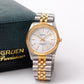 1990s Gruen Precision Quartz Silver Sunburst Dial Two Tone Case Men's Wrist-Watch W/Box