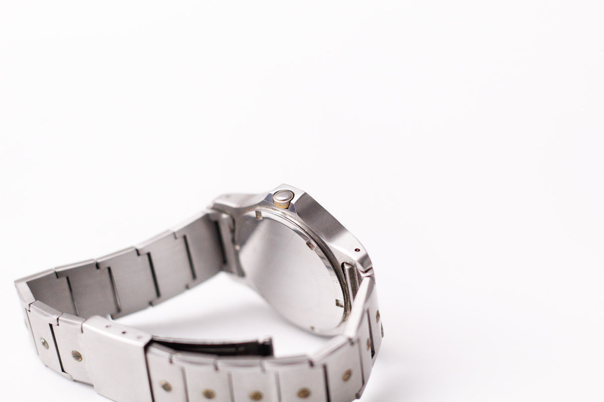 1990s Croton Quartz Baby Santos Octagon Gray Waffle Dial Men's Wrist-Watch W/Box