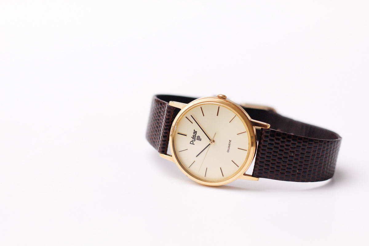 1996 Pulsar Quartz Golden Sunburst Dial Men's Wrist-Watch