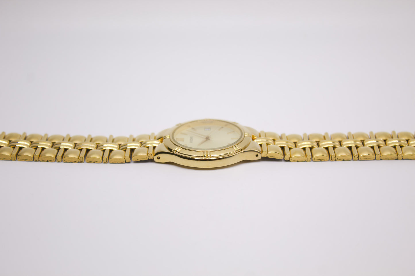 1997 Pulsar Quartz Golden Sunburst Dial Men's Wrist-Watch W/Box & Papers