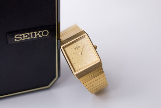 1984 Seiko Quartz 'Tank' Gold Toned Men's Wrist-Watch W/Box