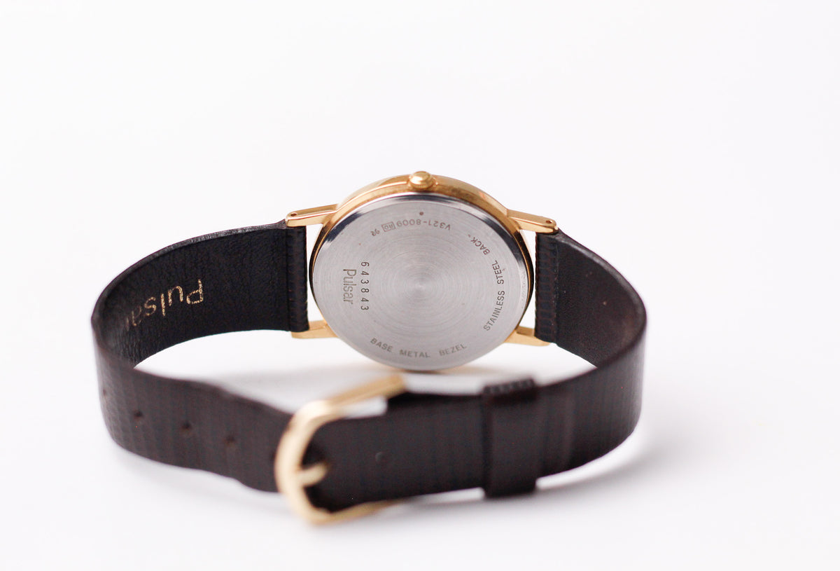 1996 Pulsar Quartz Golden Sunburst Dial Men's Wrist-Watch