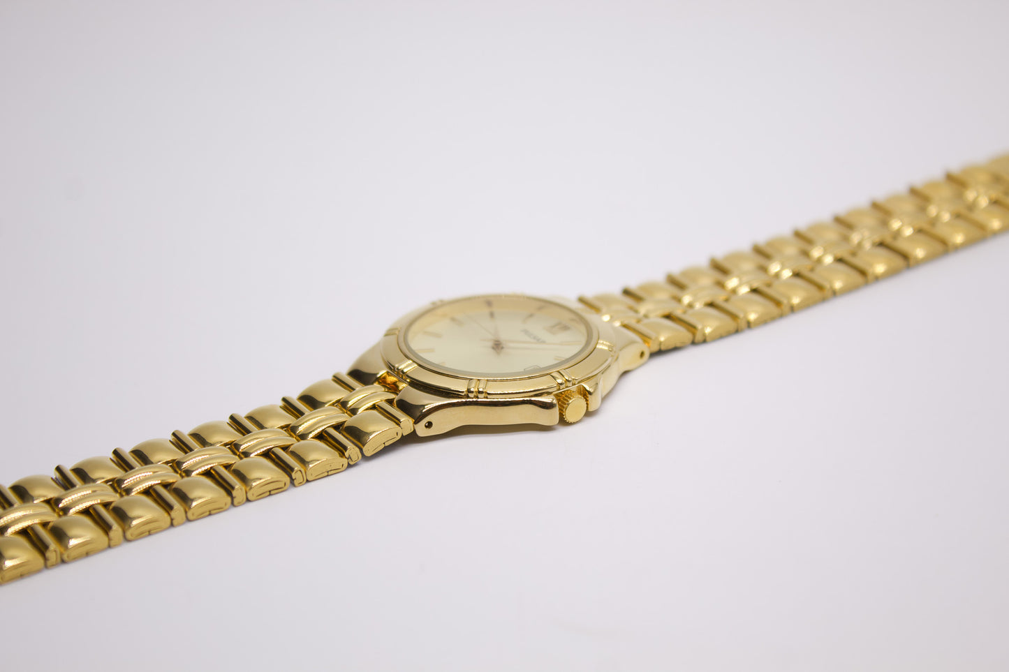 1997 Pulsar Quartz Golden Sunburst Dial Men's Wrist-Watch W/Box & Papers