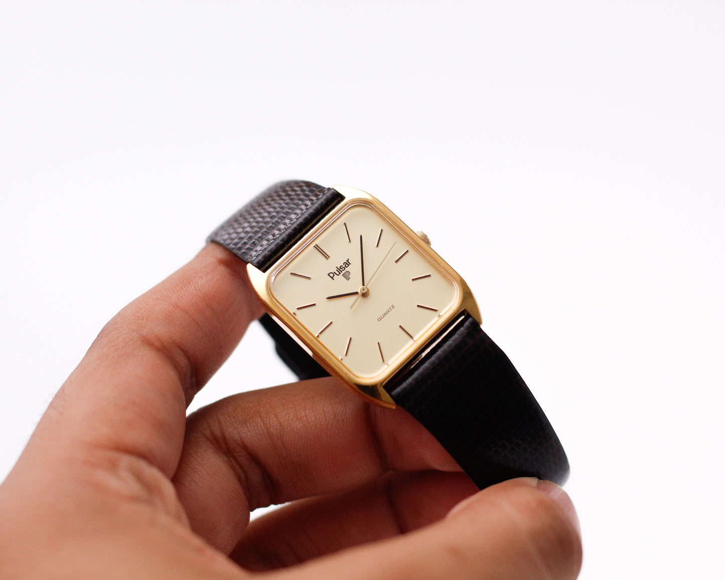 [Near Mint] 1985 Pulsar Quartz Light Golden Dial Men's Wrist-Watch