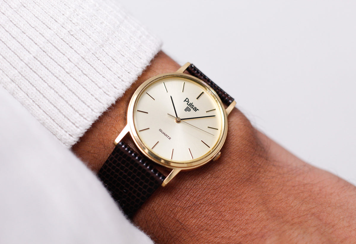 1996 Pulsar Quartz Golden Sunburst Dial Men's Wrist-Watch