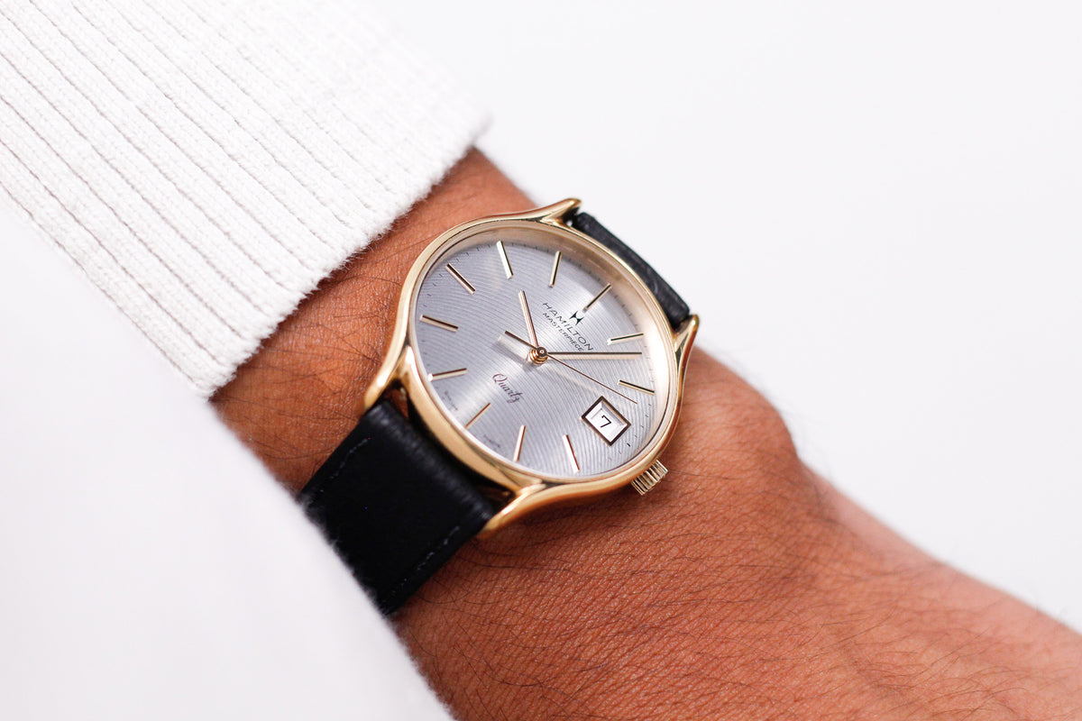 1990s Hamilton Masterpiece Quartz Wavy Silver Dial Men's Wrist-Watch