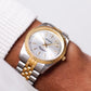 1990s Gruen Precision Quartz Silver Sunburst Dial Two Tone Case Men's Wrist-Watch W/Box