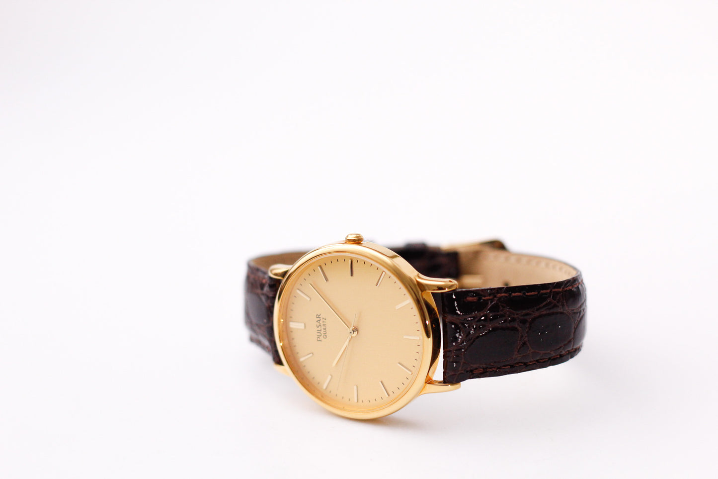[Mint] 2004 Pulsar Quartz Straight Grain Golden Dial Men's Wrist-Watch W/Box & Paperwork