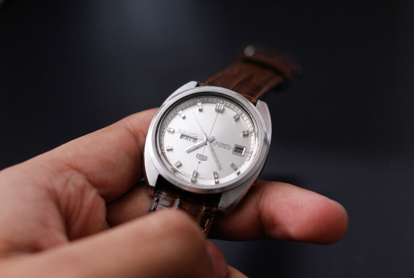 1971 Seiko 5 Silver Sunburst Dial Men's Wrist-Watch