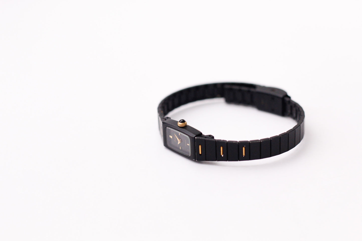 1986 Pulsar Quartz Matte Black Dial Ladies' Two Tone Wrist-Watch