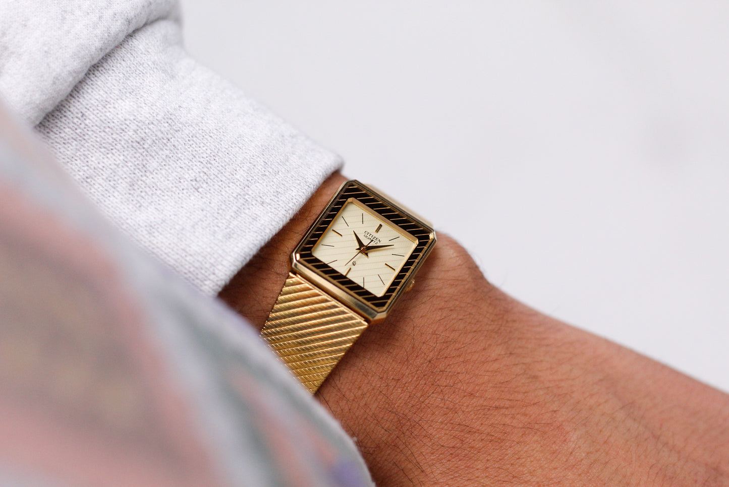 1995 Citizen Quartz Golden Striped Dial Tank Men's Wrist-Watch