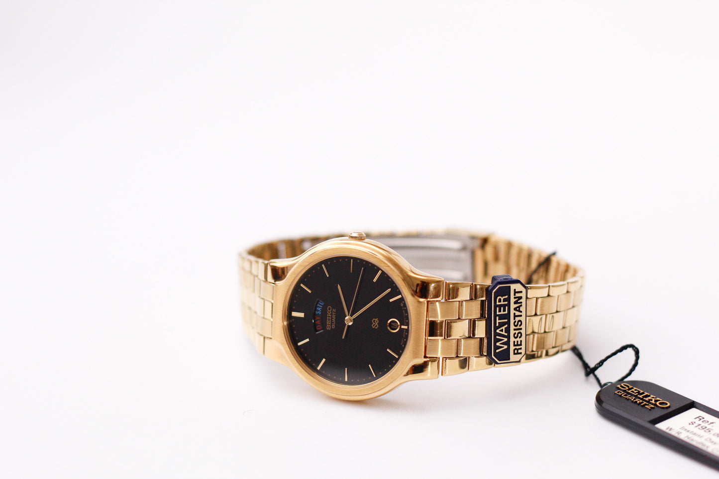 [New Old Stock] 1991 Seiko Quartz SQ Straight Grain Black Dial Men's Wrist-Watch Full-Set