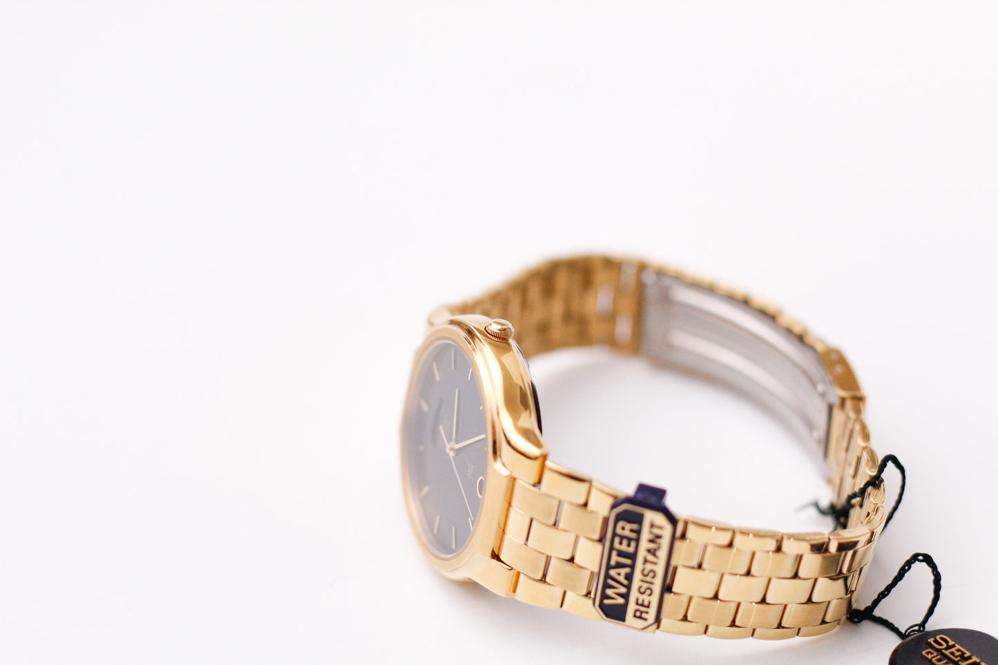 [New Old Stock] 1991 Seiko Quartz SQ Straight Grain Black Dial Men's Wrist-Watch Full-Set