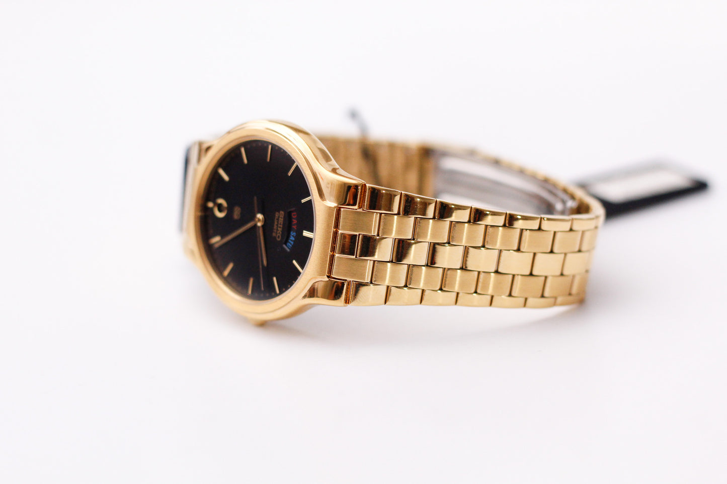 [New Old Stock] 1991 Seiko Quartz SQ Straight Grain Black Dial Men's Wrist-Watch Full-Set