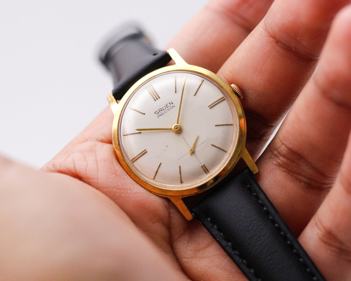 1960s Gruen Precision Mechanical Cream White Dial Men's Wrist-Watch