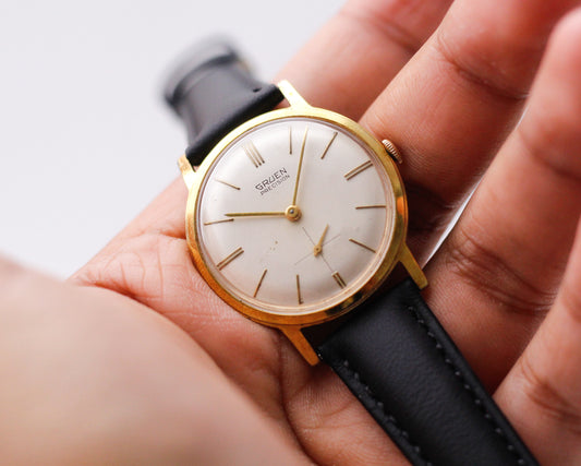 1960s Gruen Precision Mechanical Cream White Dial Men's Wrist-Watch