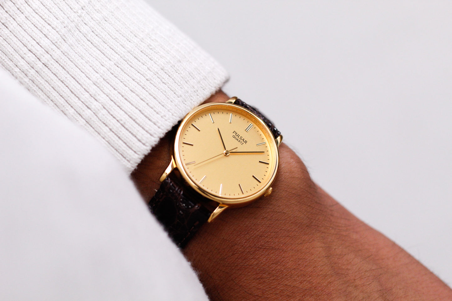 [Mint] 2004 Pulsar Quartz Straight Grain Golden Dial Men's Wrist-Watch W/Box & Paperwork