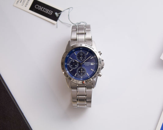 [Mint] 2000s Seiko Deep sea Blue-Sunburst Chronograph Men's Watch W/Japanese Papers & Tag