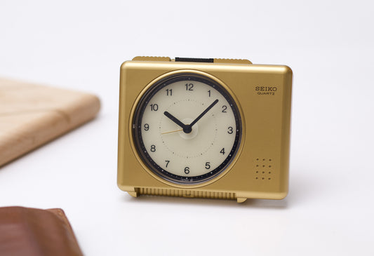 [New Old Stock] 1980s Seiko Quartz 'Glow Dial' Golden Alarm Clock