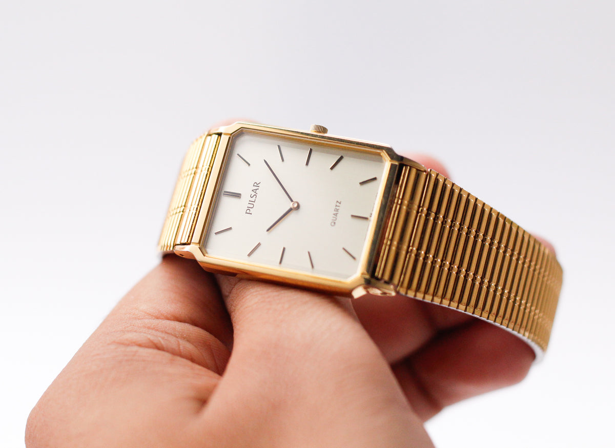 1998 Pulsar Straight Grain Golden Dial Men's Wrist Watch