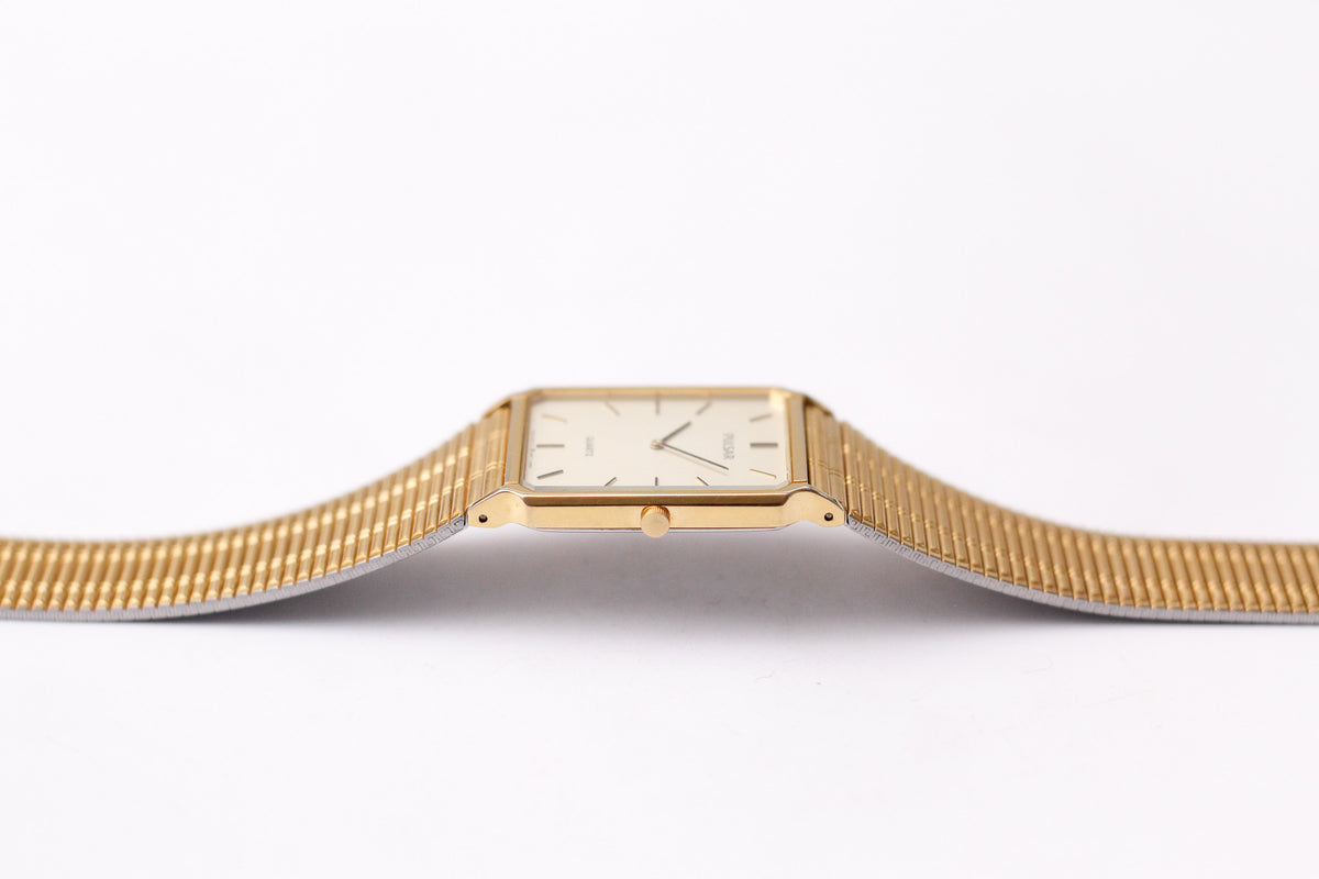 1998 Pulsar Straight Grain Golden Dial Men's Wrist Watch