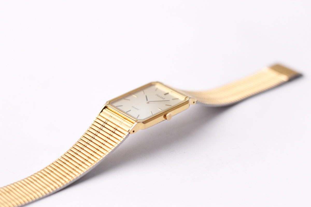 1998 Pulsar Straight Grain Golden Dial Men's Wrist Watch