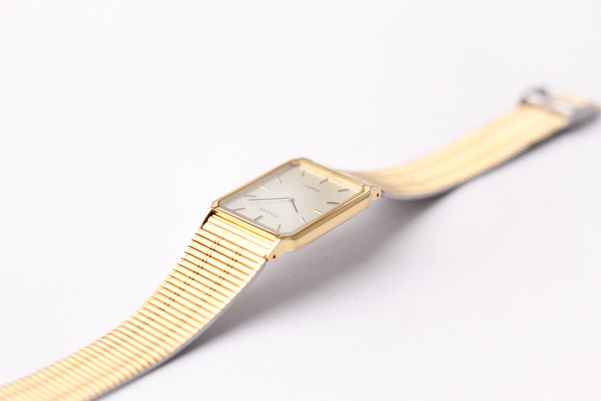 1998 Pulsar Straight Grain Golden Dial Men's Wrist Watch