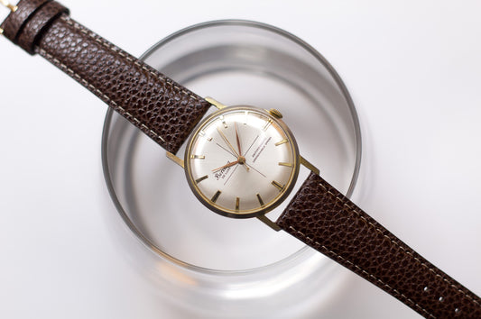 [Serviced] 1960s French Bercona Mechanical Freckled Silver Sunburst Dial Men's Wrist-Watch