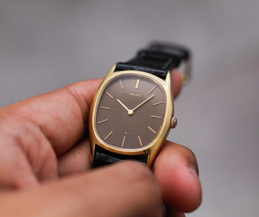 1977 Seiko Mechanical Coffee Linen Dial Baby Ellipse Men's Wrist-Watch