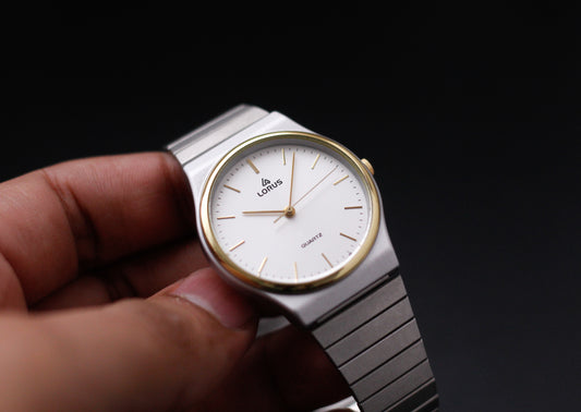 [Near Mint] 1990s Lorus Quartz Brilliant Gray Dial Two Tone Men's Wrist-Watch