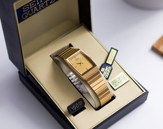 [New Old Stock]  1980s Seiko 'Tank' Gold Toned Men's Wrist-Watch