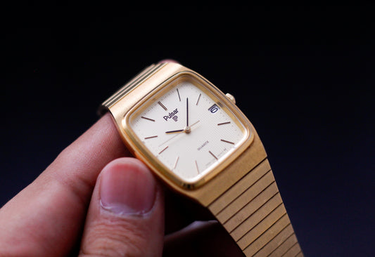 1984 Pulsar Quartz Striped Golden Dial Men's Wrist-Watch