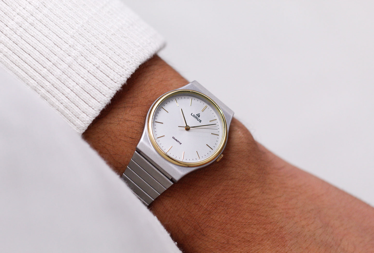 [Near Mint] 1990s Lorus Quartz Brilliant Gray Dial Two Tone Men's Wrist-Watch