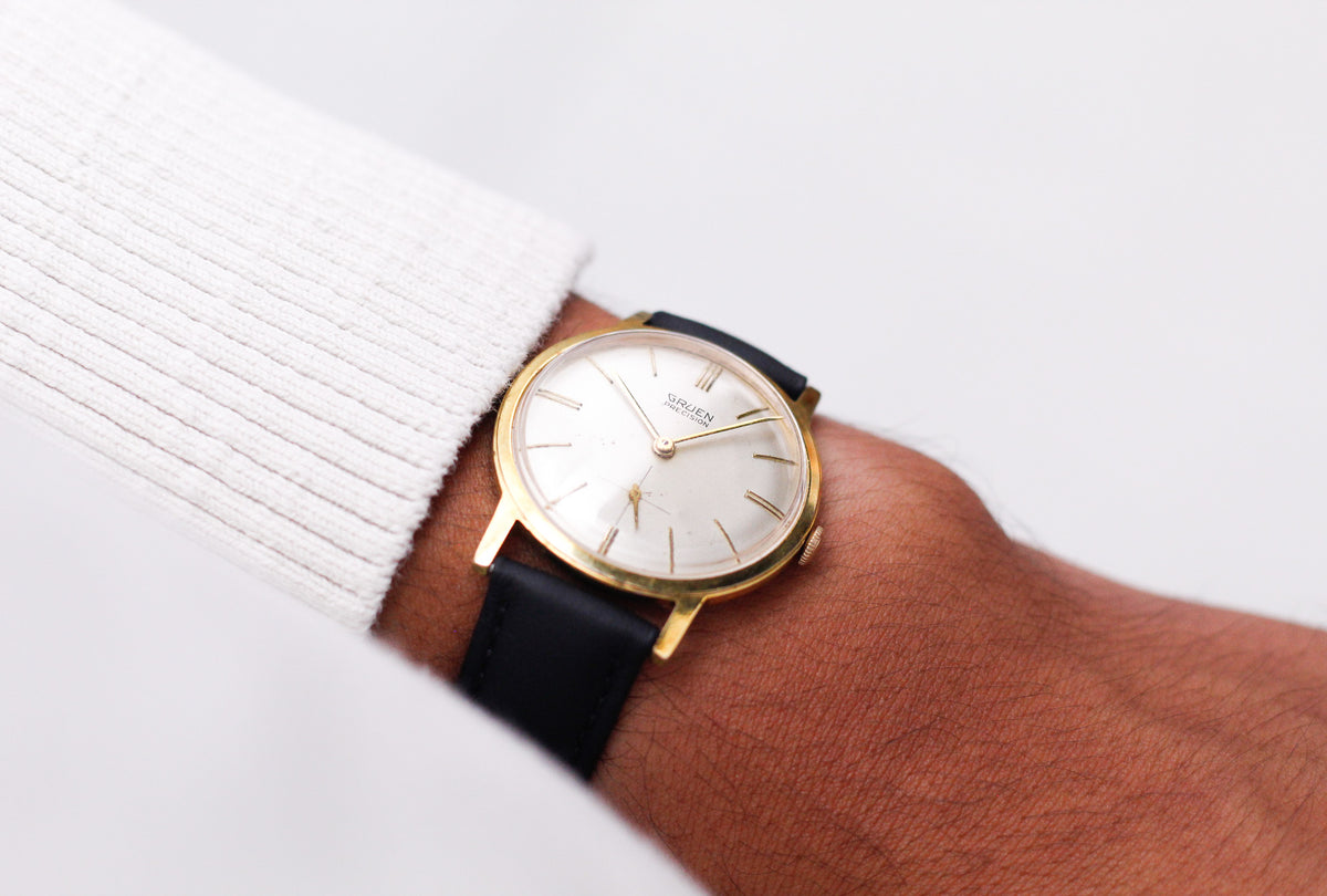 1960s Gruen Precision Mechanical Cream White Dial Men's Wrist-Watch