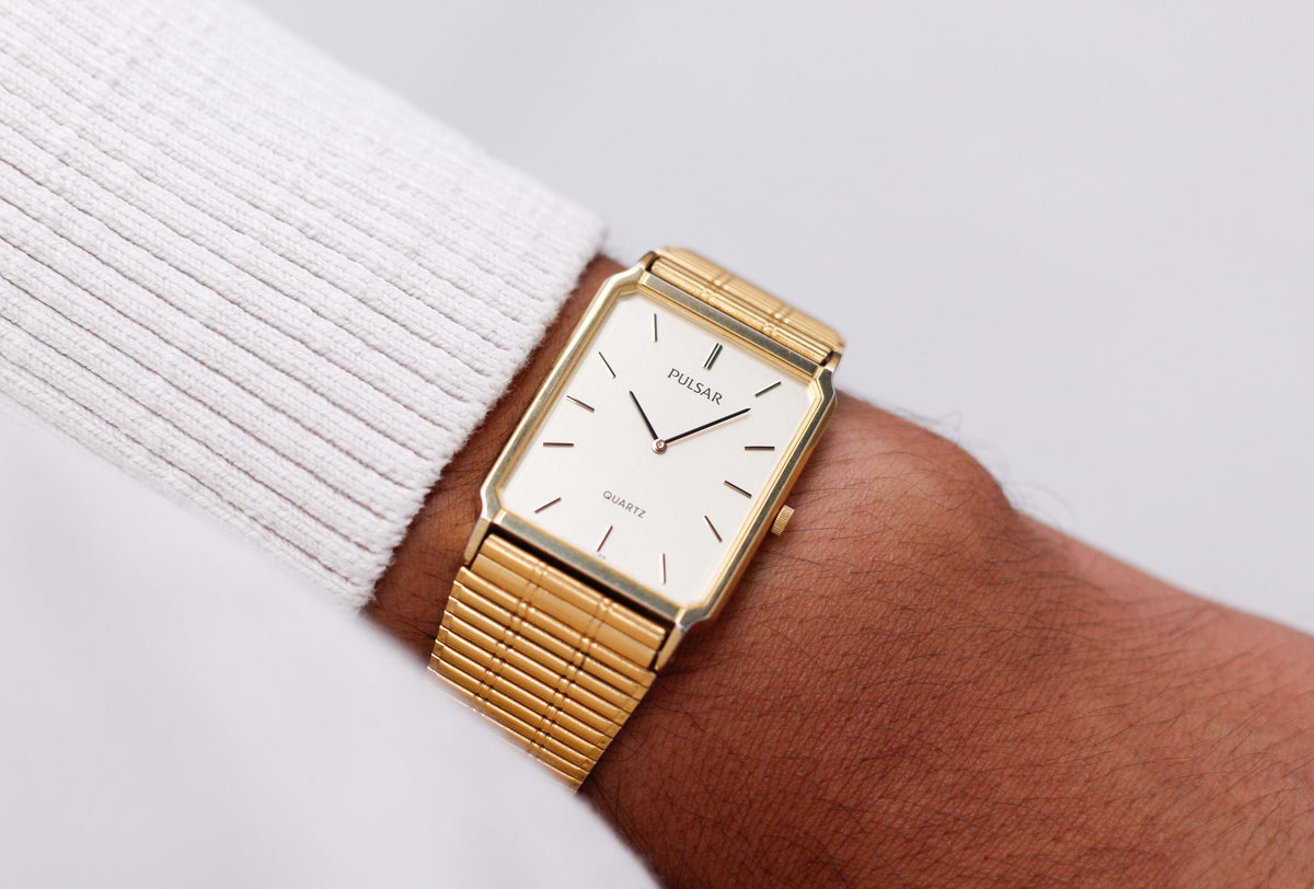 1998 Pulsar Straight Grain Golden Dial Men's Wrist Watch