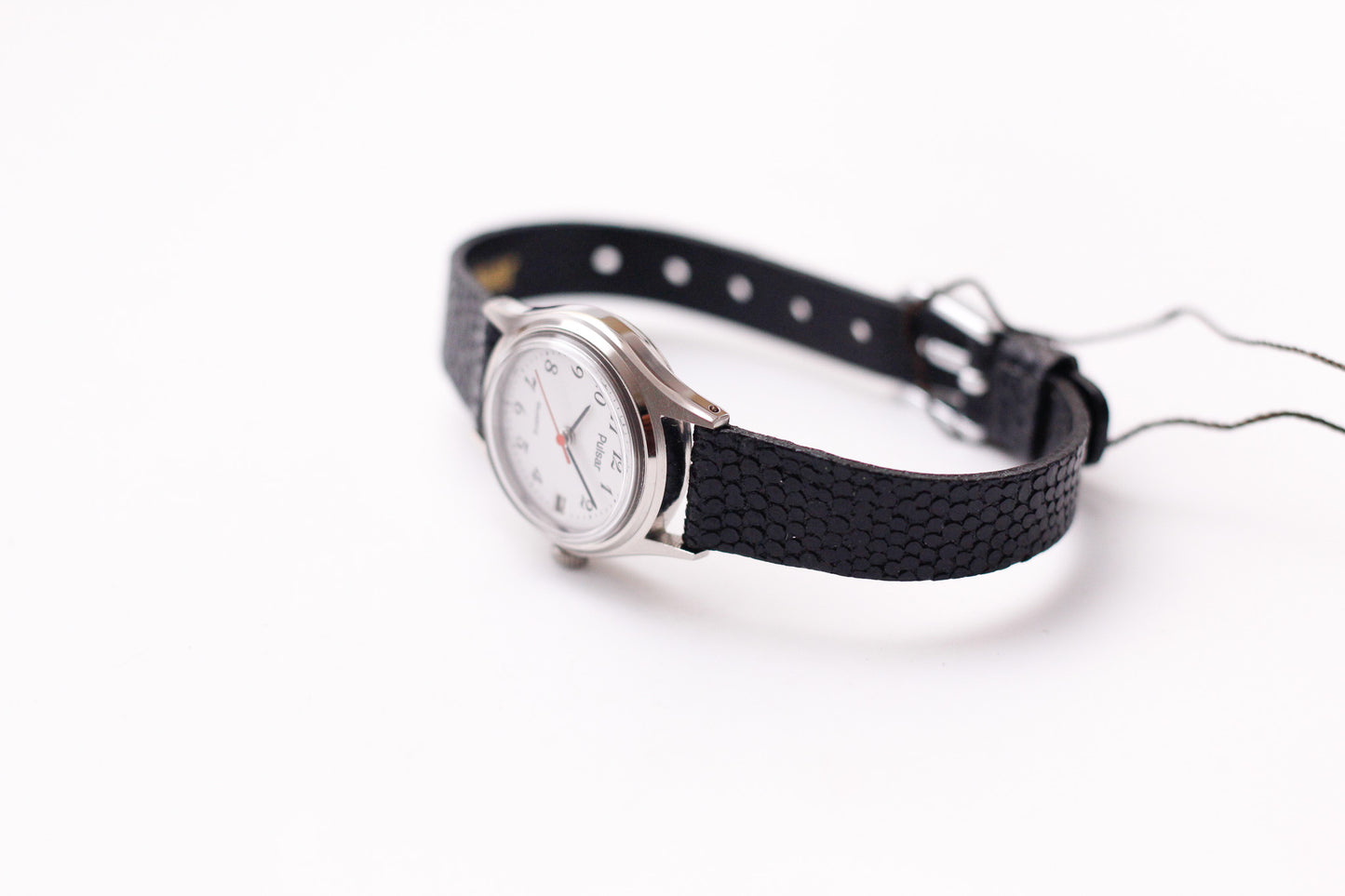 [New Old Stock]. 1986 Pulsar Quartz White Arabic Numeral Dial Ladies' Wrist-Watch W/Box & Tag