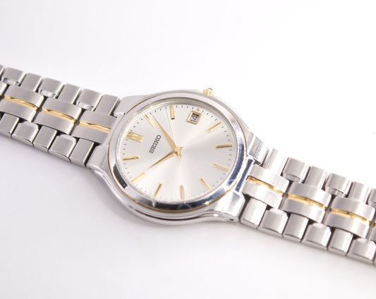 1989 Two Tone Seiko Silver Sunburst Men's Wrist-Watch