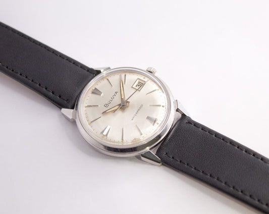 [Serviced] 1960s Bulova Silver Sunburst Mechanical Men's Wrist-Watch