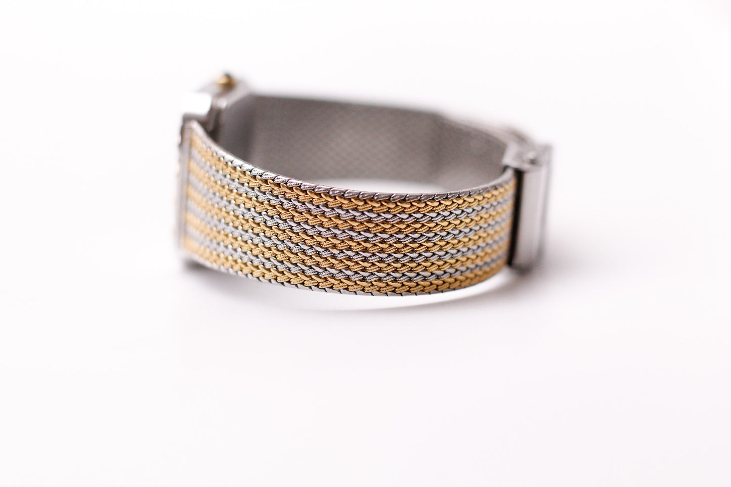 [Near Mint] 1982 Citizen CQ Quartz Gemstone Silver Straight Grain Dial Braided Two Tone Case Men's Wrist-Watch W/Box