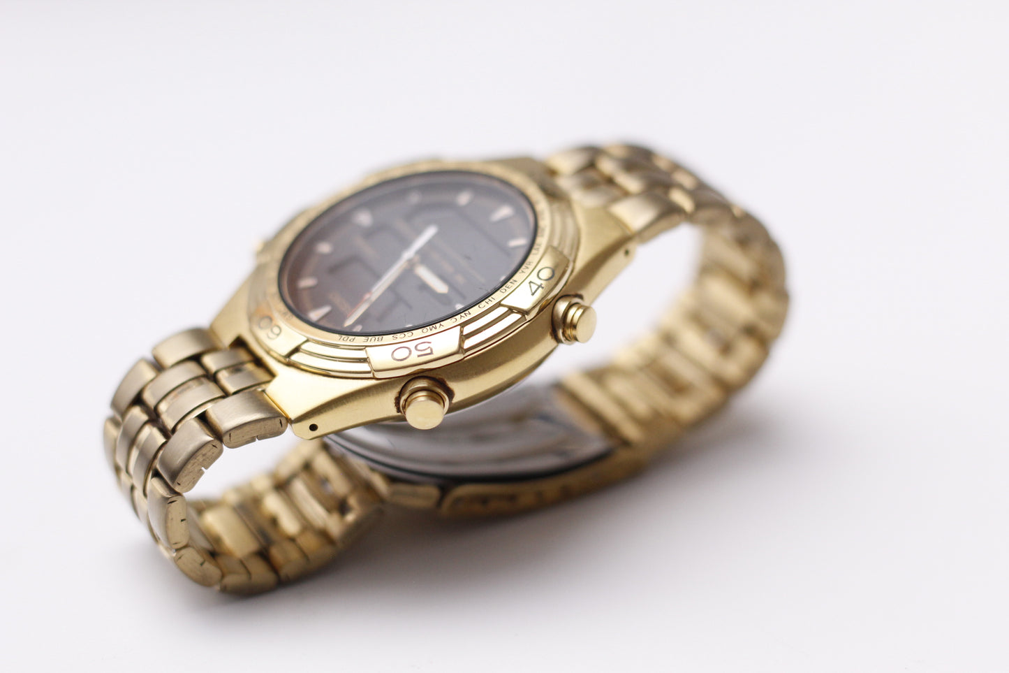 2004 Seiko Quartz Ana-Digi World-Timer Gold Toned Case Men's Wrist-Watch