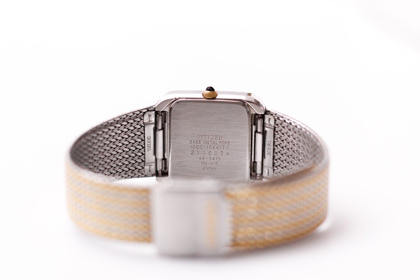 [Near Mint] 1982 Citizen CQ Quartz Gemstone Silver Straight Grain Dial Braided Two Tone Case Men's Wrist-Watch W/Box