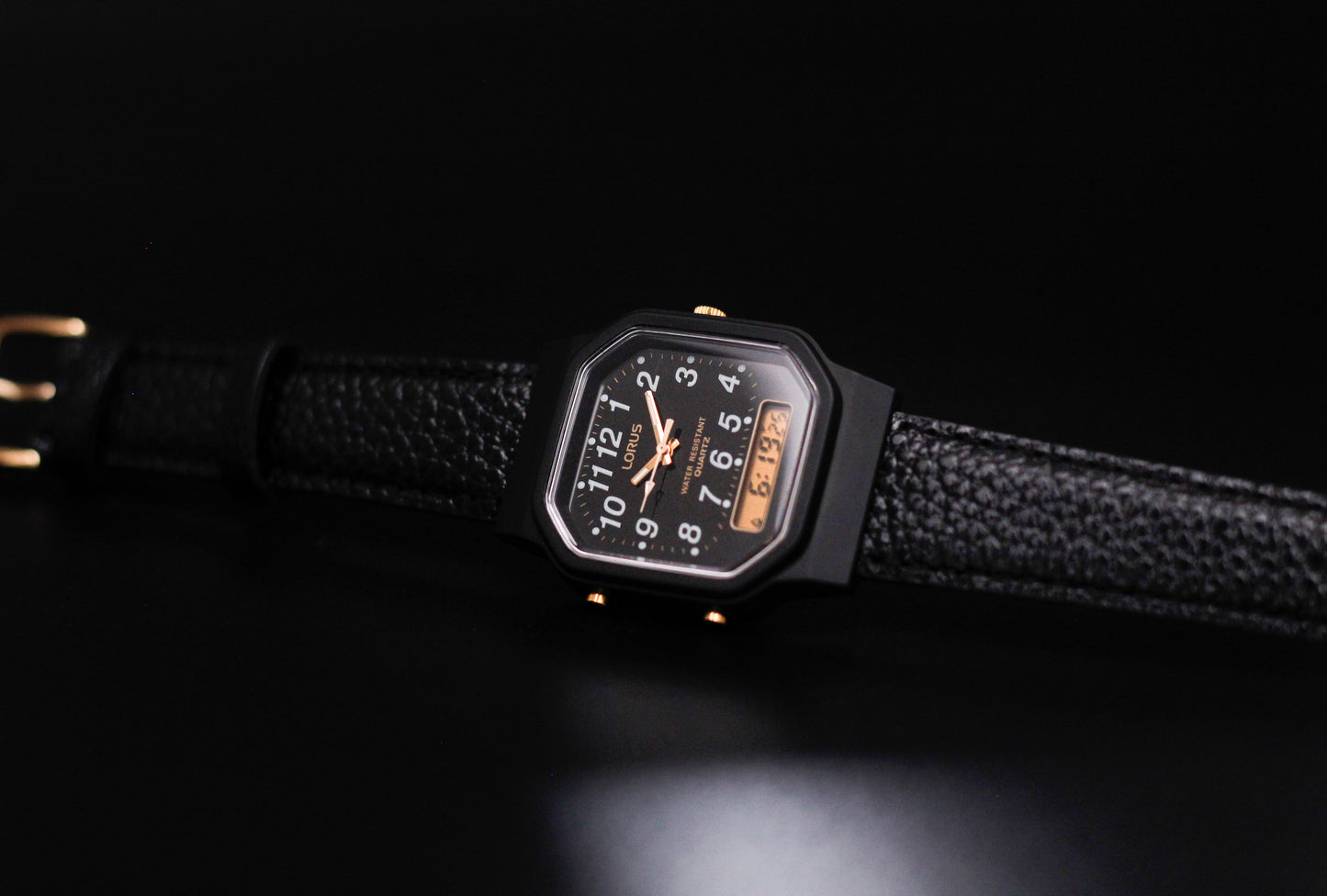 1990s Lorus Quartz Ana-Digi Matte Black Dial Two Tone Men's Wrist-Watch