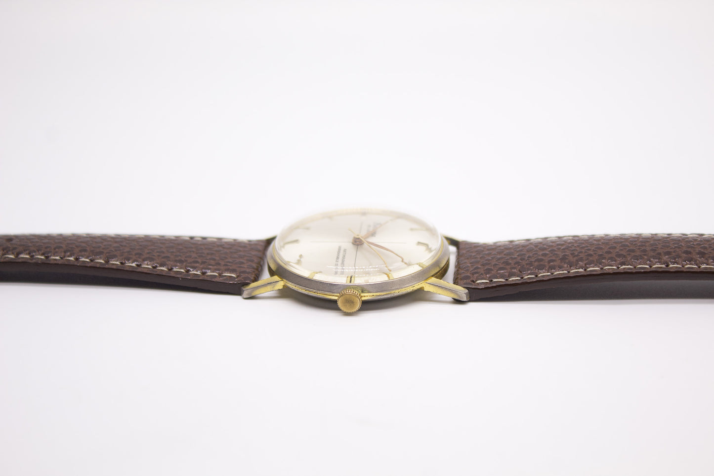 [Serviced] 1960s French Bercona Mechanical Freckled Silver Sunburst Dial Men's Wrist-Watch