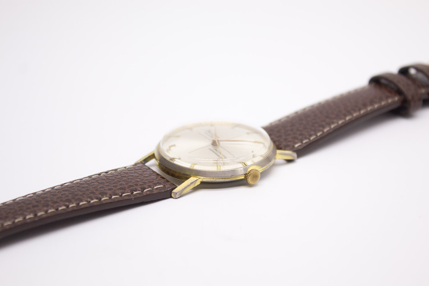 [Serviced] 1960s French Bercona Mechanical Freckled Silver Sunburst Dial Men's Wrist-Watch