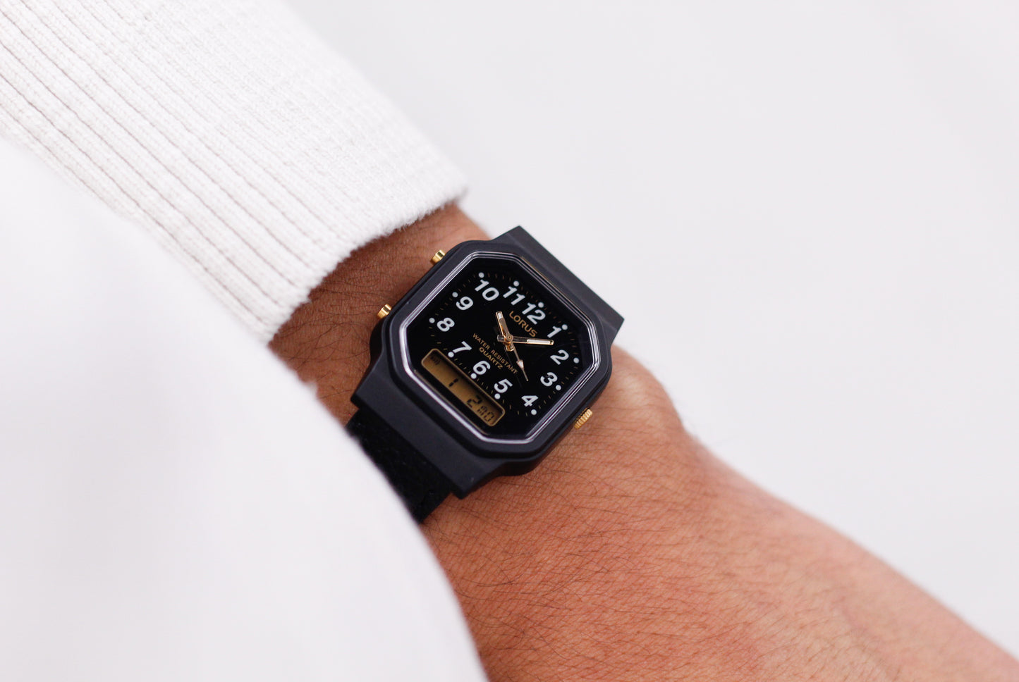 1990s Lorus Quartz Ana-Digi Matte Black Dial Two Tone Men's Wrist-Watch