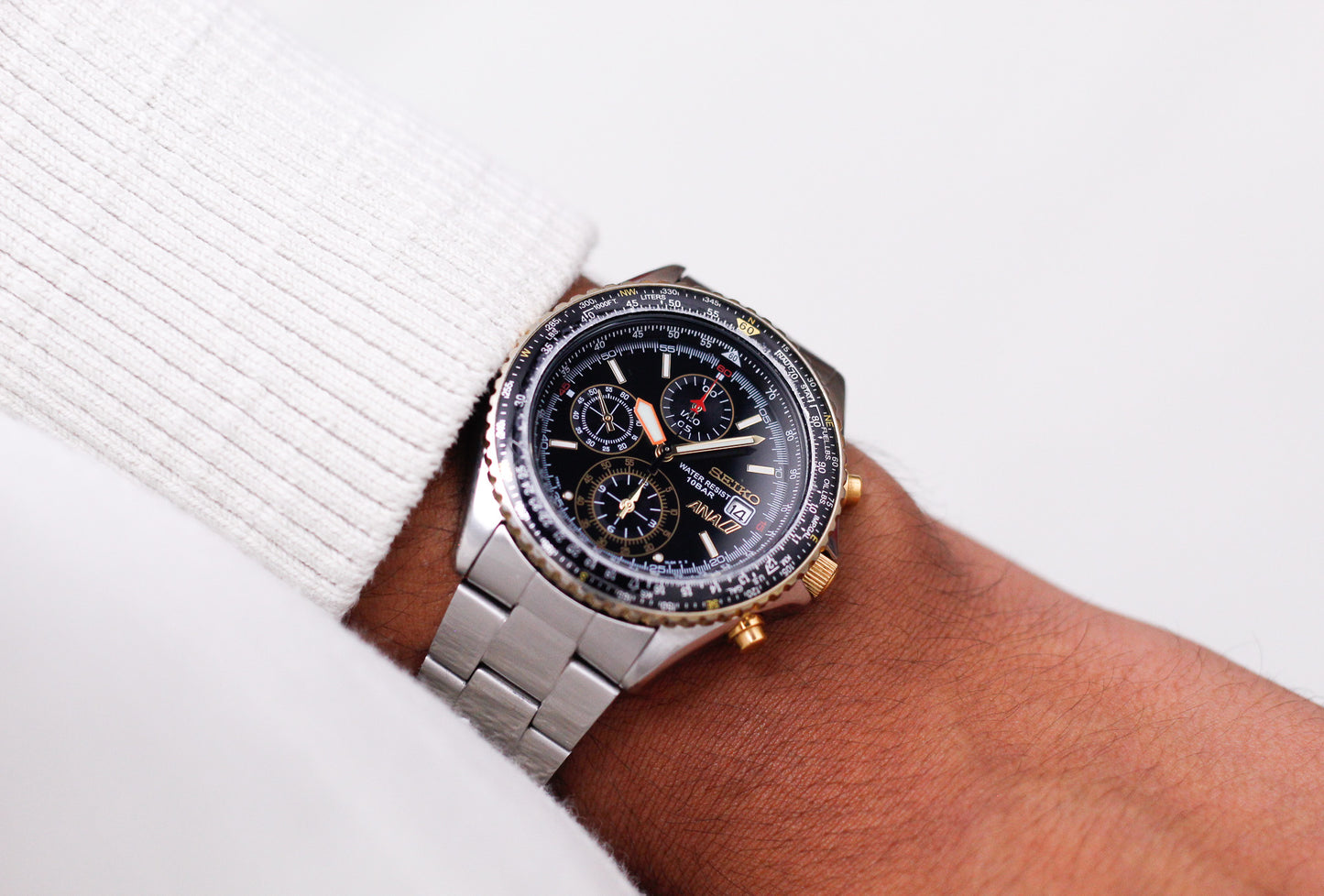 2007 Seiko Chronograph Flightmaster Matte Black Dial Men's Wrist-Watch
