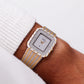 [Near Mint] 1982 Citizen CQ Quartz Gemstone Silver Straight Grain Dial Braided Two Tone Case Men's Wrist-Watch W/Box