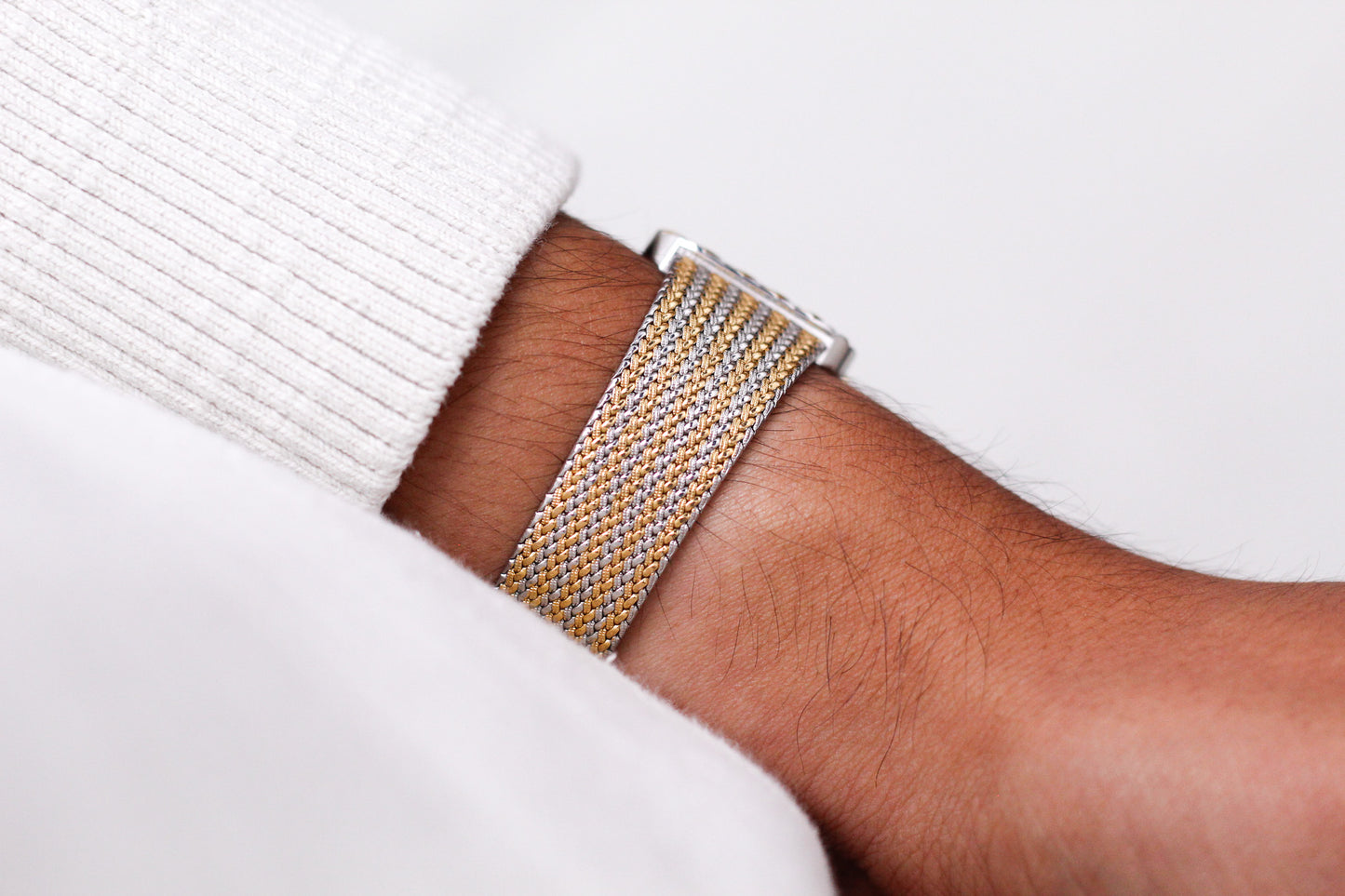 [Near Mint] 1982 Citizen CQ Quartz Gemstone Silver Straight Grain Dial Braided Two Tone Case Men's Wrist-Watch W/Box
