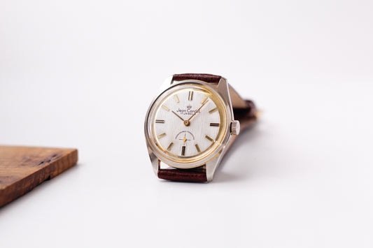 [Serviced] 1960s Jean Cardot Straight Grain Silver Dial Men's Wrist-Watch