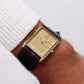 1986 Seiko Quartz Straight Grain Golden Dial Tank Men's Wrist-Watch